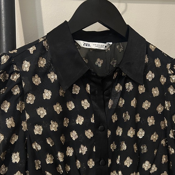 Zara Black and Cream Floral Mini Dress - Picture 2 of 5